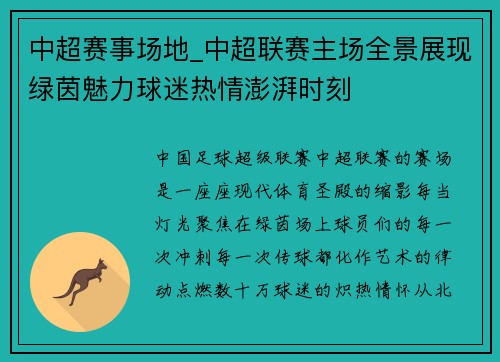 中超赛事场地_中超联赛主场全景展现绿茵魅力球迷热情澎湃时刻